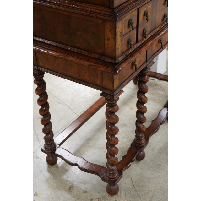 2000 - 2009 Jonathan Charles Contemporary William and Mary Walnut Secretaire Cabinet on Stand Oyster Veneers For Sale - Image 5 of 14