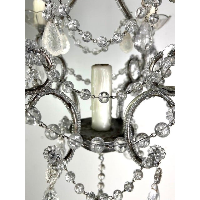 Silver French (4) Light Rock Crystal Beaded Chandelier C. 1930's For Sale - Image 8 of 11