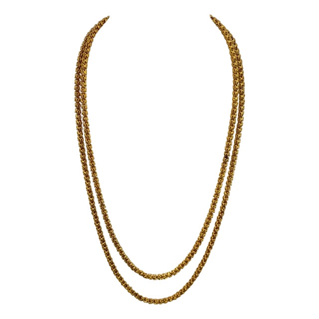 Vintage 85 Gm 18 Karat Yellow Gold Handmade Chain 52 Inch Unique Opera Length For Sale