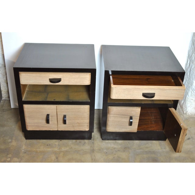 Art Deco Rosewood and Black Lacquered Wood Bedside Tables, 1940s, Set of 2 For Sale - Image 11 of 17