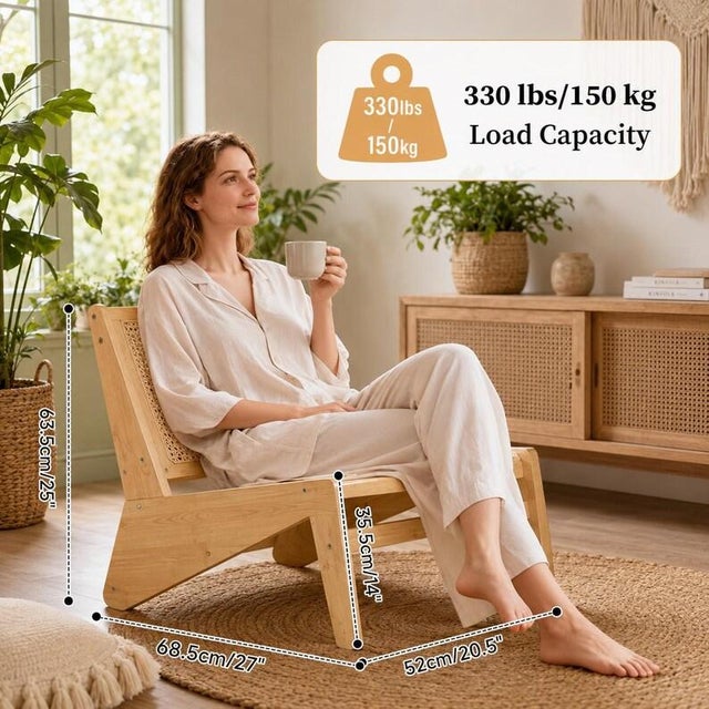 Rattan Accent Chair for Living Room, Mid Century Modern Wood Side Chair, Comfy Bamboo Armchair for Bedroom Reading Nook, Boho Home Decor For Sale - Image 10 of 10