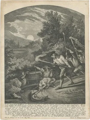 Ridinger, Illustration of Pike Hunting, 1768, Print