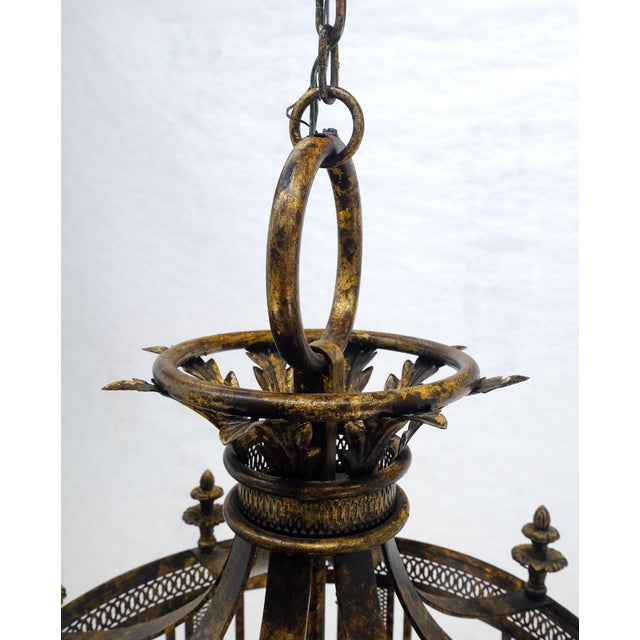 Mid 20th Century Mid Centry Modern Large Italian Pendant Bronze Oxide Gilt Ornate Metal Light Fixture Chandelier For Sale - Image 17 of 18