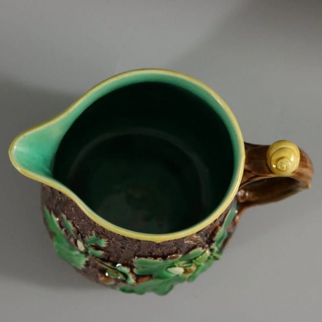 Victorian Minton Majolica Oak Jug/Pitcher With Snail Handle For Sale - Image 10 of 12