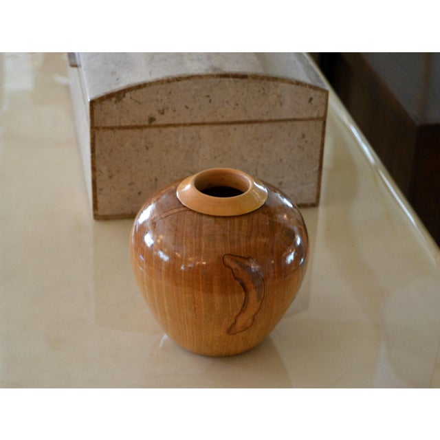 Brown Decorative Folk Art Handcrafted Exotic Wood Lacquered Belly Flower Vase For Sale - Image 8 of 10