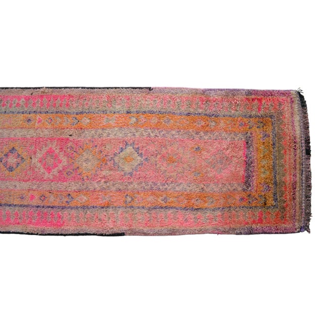 Hand-Knotted Turkish Kurdish Rug Pink Runner. High Pile Tribal Short Runner 2′8″ × 10′2″ For Sale - Image 10 of 12