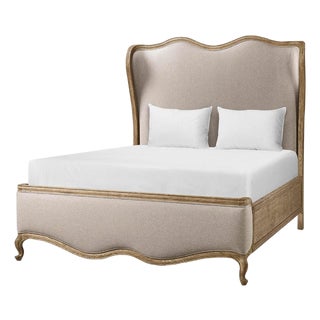 French Provincial Upholstered Oak Bed - Queen For Sale