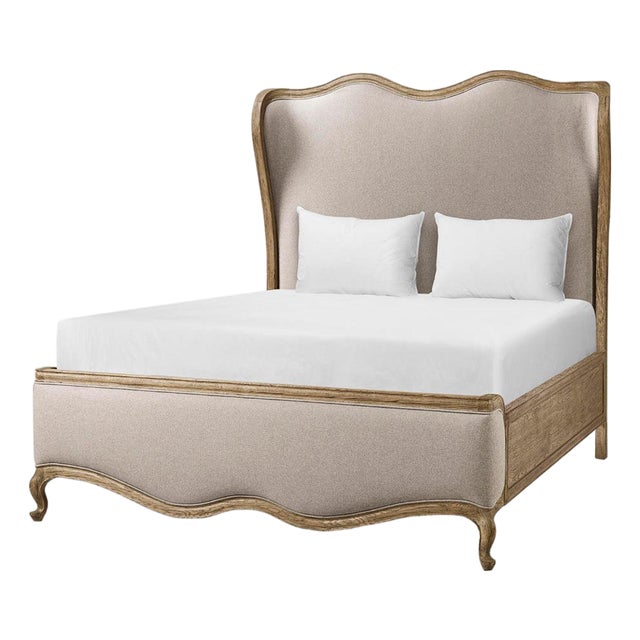 French Provincial Upholstered Oak Bed - Queen For Sale