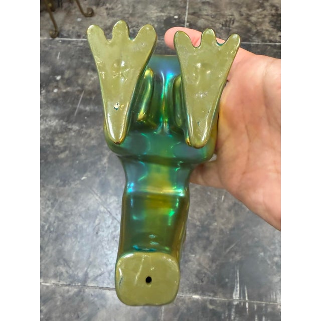 Green 1960s Judith Nador for Zsolnay Green Eosin Glazed Rooster Statue For Sale - Image 8 of 9