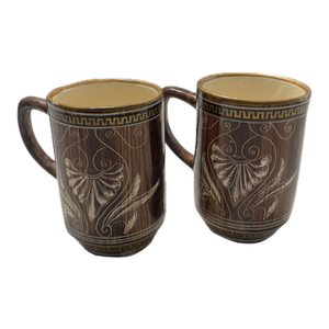 Vintage Greek Handmade Pair of Mugs Marked Achilleus