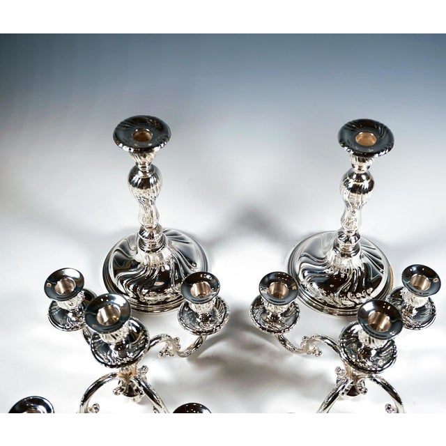1920s Art Deco Five-Flame Silver Candelabras by Wilhelm Binder Germany, 1920, Set of 2 For Sale - Image 5 of 8