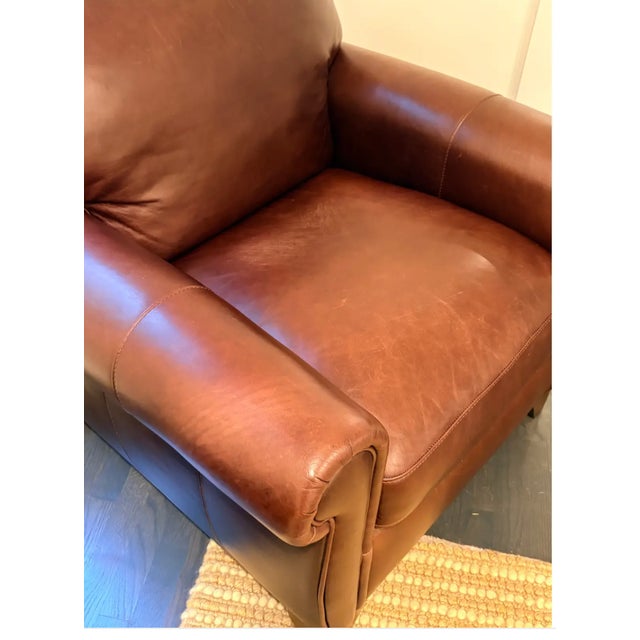 Animal Skin Leather Club Chair Rolled Arm American Design For Sale - Image 7 of 11