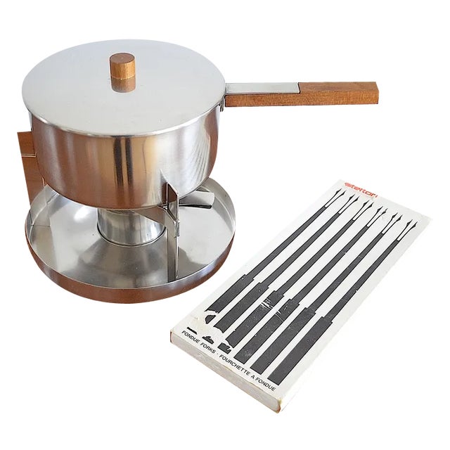 Danish Fondue Set by Peter Holmblad for Stelton, Set of 7 For Sale