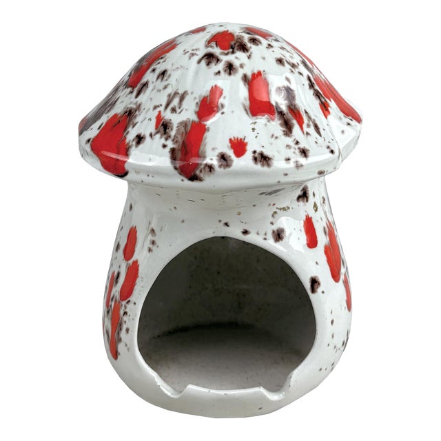 Vintage 1970s White & Red Drip Glazed Mushroom Ashtray For Sale