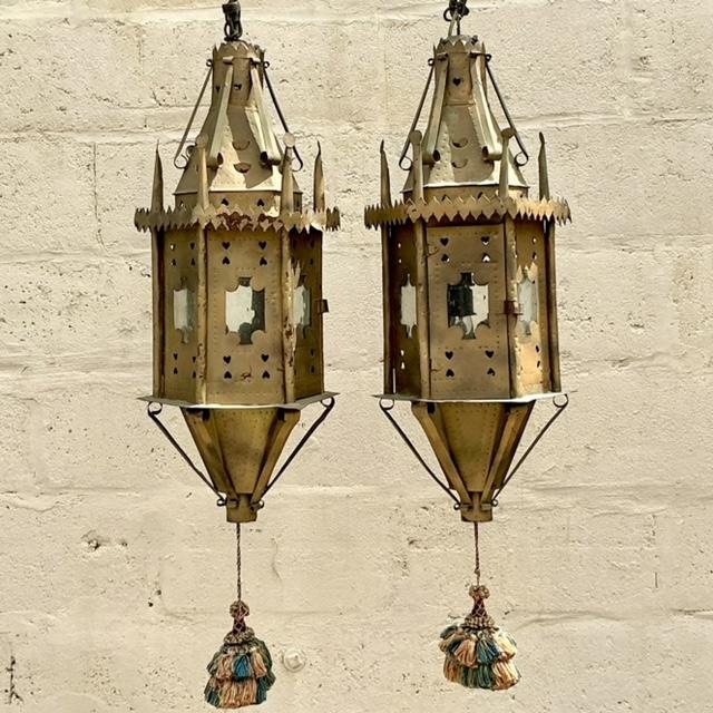 Mid 20th Century Vintage Boho Moorish Lanterns After Addison Mizner - a Pair For Sale - Image 5 of 11