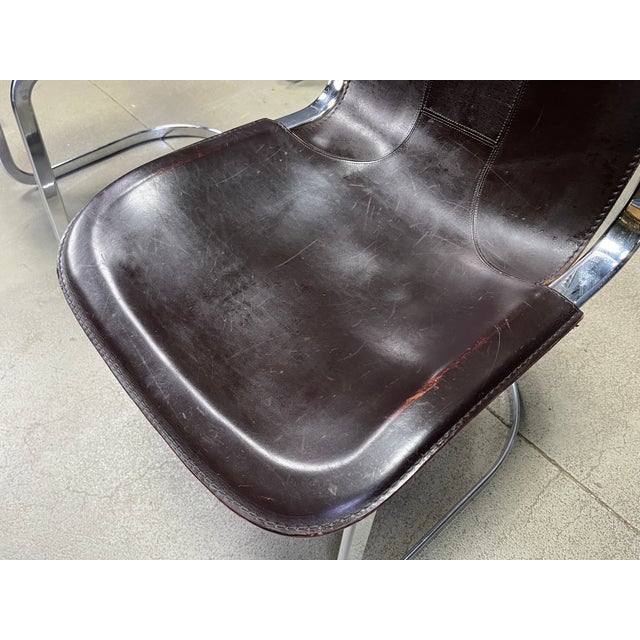 Mid-Century Modern Italian Cantilever Dining Chairs in Chrome and Leather from Cidue, 1970s, Set of 5 For Sale - Image 3 of 9