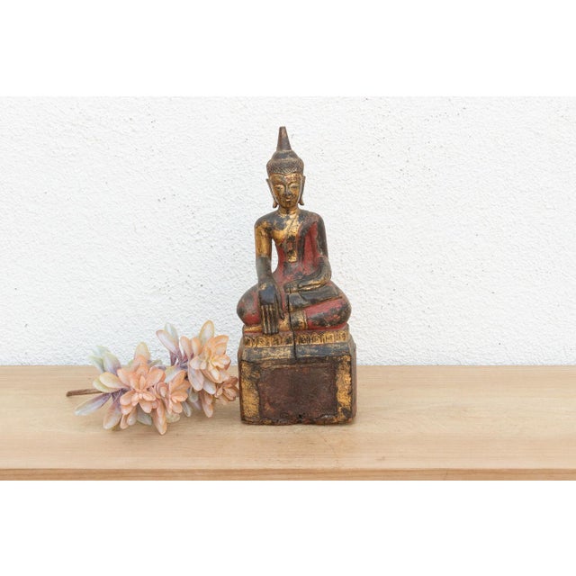 Traditional Gilt & Rouge Antique Devotional Seated Buddha For Sale - Image 3 of 10
