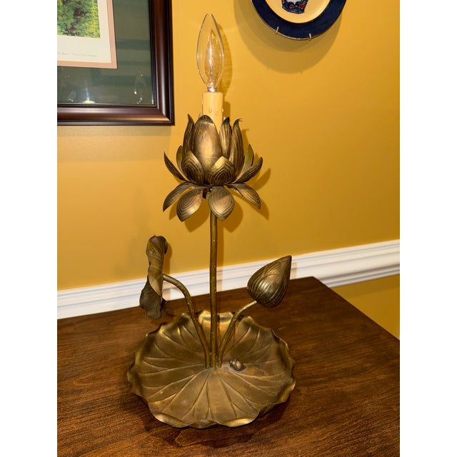 French 1960's French Feldman Brass Lily Pad Lamp With Snail For Sale - Image 3 of 10
