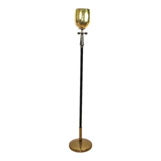 Brass Chalice Torchiere Floor Lamp With Greek Key Detail For Sale