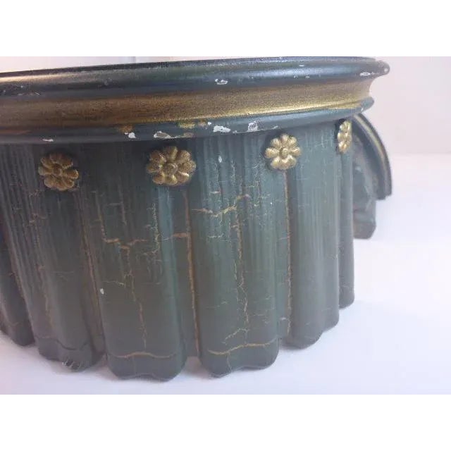 English Pair Late 20th Century Transitional Wall Shelf Brackets Painted Green Gold Crackle For Sale - Image 3 of 11