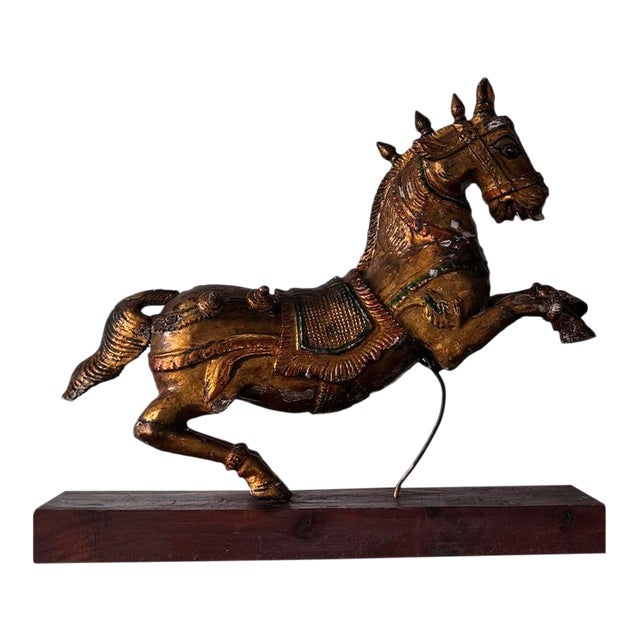 Antique Indian Gilt Wooden Horse For Sale