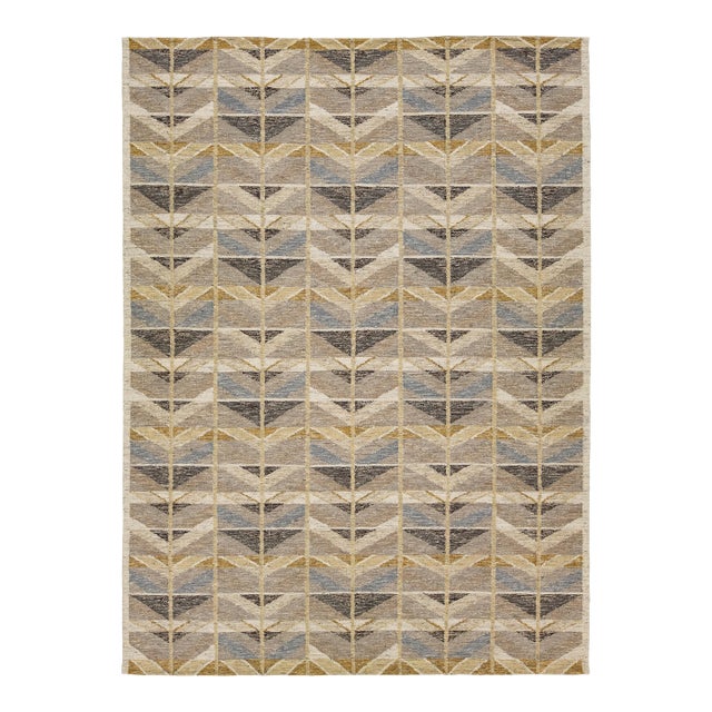 Modern Geometric Swedish Style Flat-Weave Wool Rug in Earthy Tones For Sale