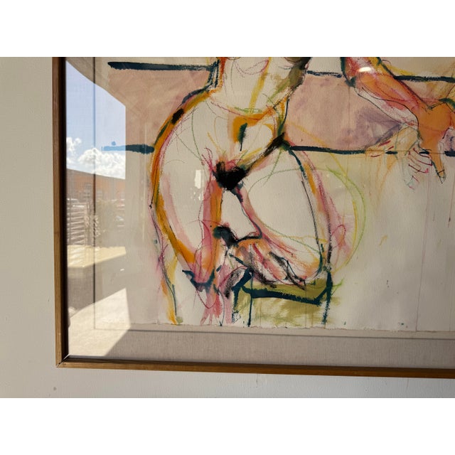Wood Large - Helen Stein Abstract Figurative Watercolor & Oil Pastel Drawing, Framed For Sale - Image 7 of 12