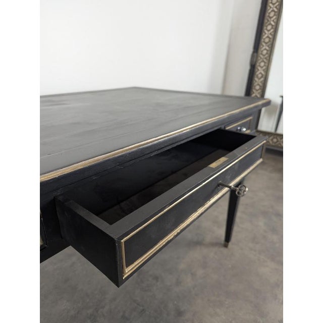 Large Louis XVI Flat Desk in Black Lacquered and Gold Trim For Sale - Image 5 of 10