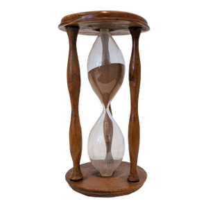 Antique Turned Wood Hourglass With Hand-Blown Glass