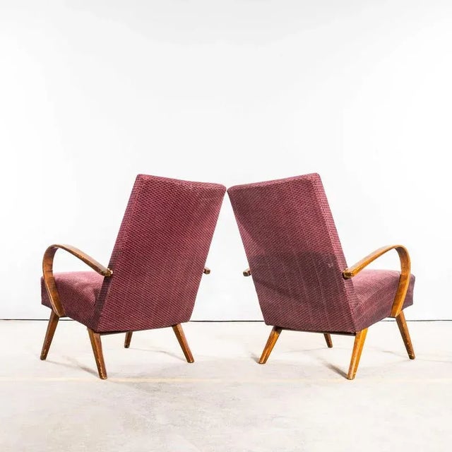 Armchairs with Geometric Aubergine Jacquard Sprung Seat by Jaroslav Šmídek, 1950s For Sale - Image 6 of 10