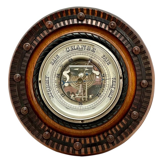 Beautiful and Fine Quality Antique Carved Mahogany Wall Barometer With Transparent Glass Dial - Circa 1890s For Sale