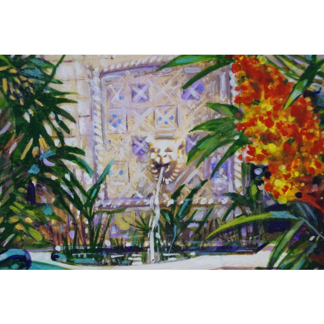 Late 20th Century Garden Terrace Marble Lion Head Fountain Oil Painting on Board 10" For Sale - Image 9 of 9