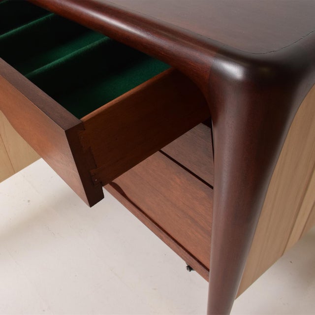 For your consideration, a Mexican modernist long credenza attributed to Eugenio Escudero. Mahogany wood frame, with brass...