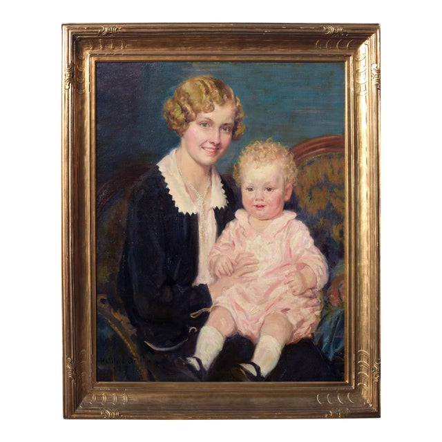 1920s Mother and Child by H. Willard Ortlip With Newcomb Macklin Giltwood Frame For Sale