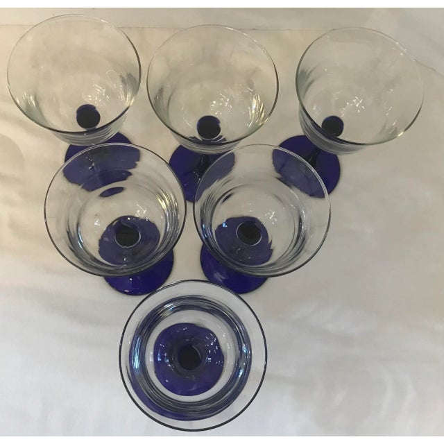 Mid 20th Century Vintage Blue Stem Crystal Wine Glasses - Set of 6 For Sale - Image 5 of 7
