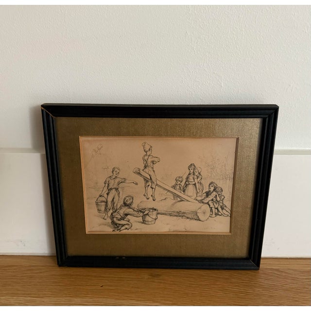 Wood Pair of Framed Ink Drawings in the Style of Hugo Oehichen For Sale - Image 7 of 9