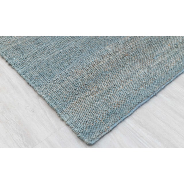 Light Blue Solid Handwoven Premium Natural Jute Yarn Flatweave Rug 10x14 Ft. For Sale - Image 11 of 12