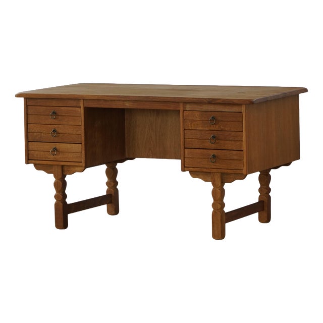 Mid-Century Modern Danish Freestanding Desk in Oak attributed to Henning Kjærnulf, 1950s For Sale