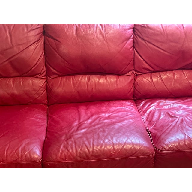 Modern Vintage Natuzzi Red Leather Sofa Threeseat For Sale - Image 3 of 8