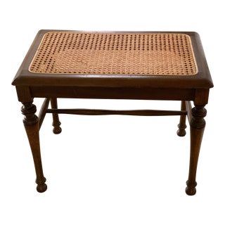 Midcentury Cane Topped Wood Bench For Sale