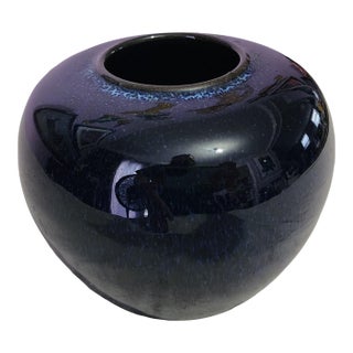 Vintage Dark Indigo Blue Bulbous Formed Pottery Vase, 1980s ~ Unmarked For Sale