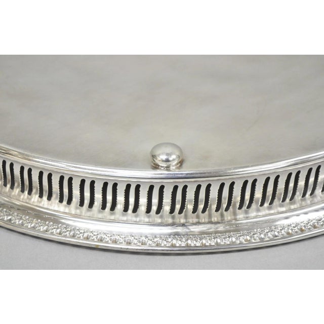 Mid 20th Century Webster Wilcox "Brandon Hall" 7572g Silver Plated Reticulated 15" Round Bar Tray For Sale - Image 11 of 13
