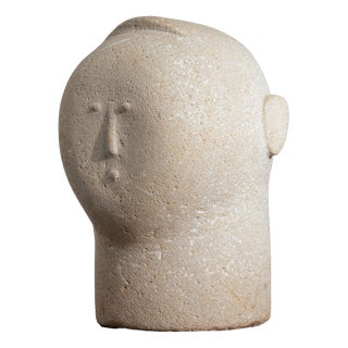 Modernist Male Head Sculpture, 1970s, Sandstone For Sale