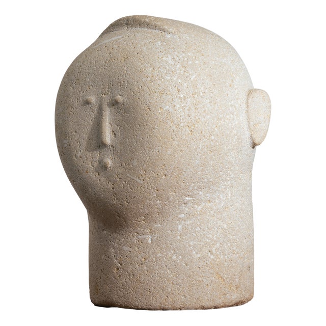 Modernist Male Head Sculpture, 1970s, Sandstone For Sale
