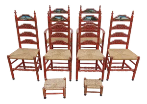 Antique Dinning Chairs in Wood, Set of 6