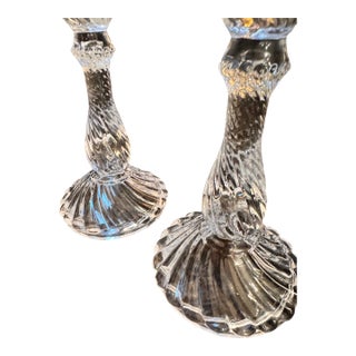 Pair Pre-1940s Baccarat France "Bambous Tors" Crystal Candlesticks For Sale