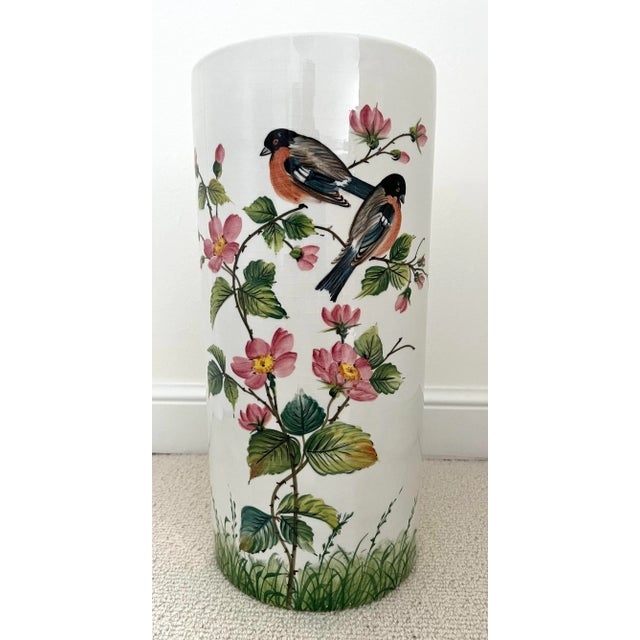Tall Italian Hand Painted Floral and Bird Porcelain Umbrella Stand For Sale - Image 10 of 10