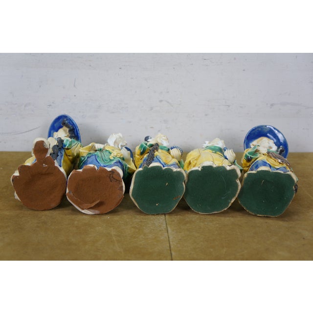 5 Chinese Shiwan Ceramic Polychrome Mudmen Figurines Statues 10" For Sale - Image 17 of 18