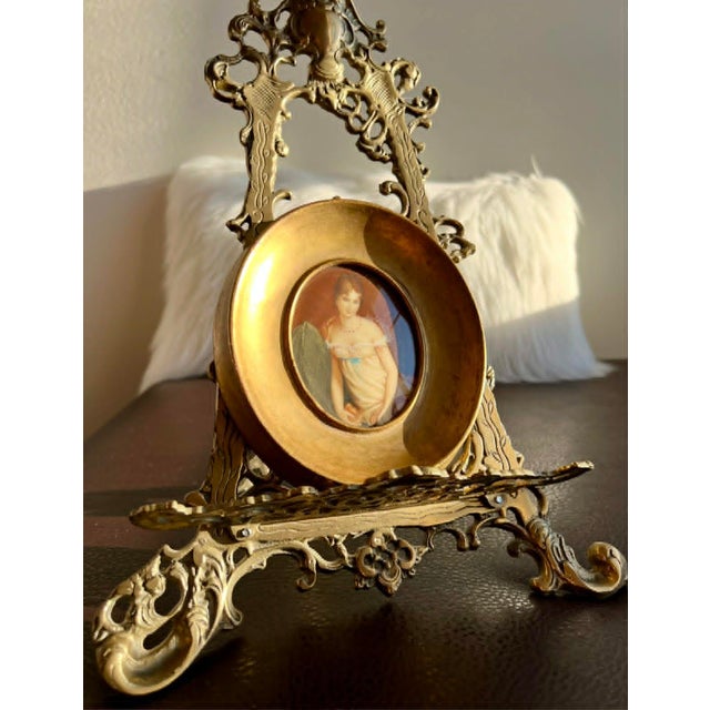 Antique/ Vintage Miniature Italian Signed Hand Painted Portrait, Lady in Nightgown With Gilded Wooden Frame For Sale - Image 13 of 15