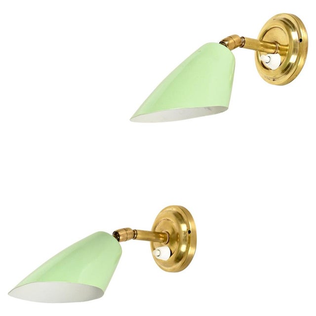 Italian Wall Lights in Brass and Green Metal by G. Ostuni, 1950s, Set of 2 For Sale - Image 17 of 17